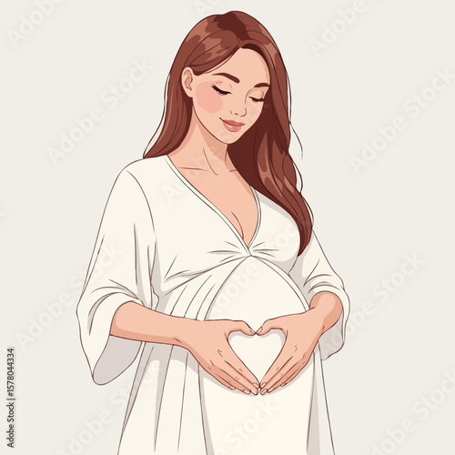 Pregnant Woman Making Heart Shape on Her Belly with Hands, Symbol of Love and Motherhood
