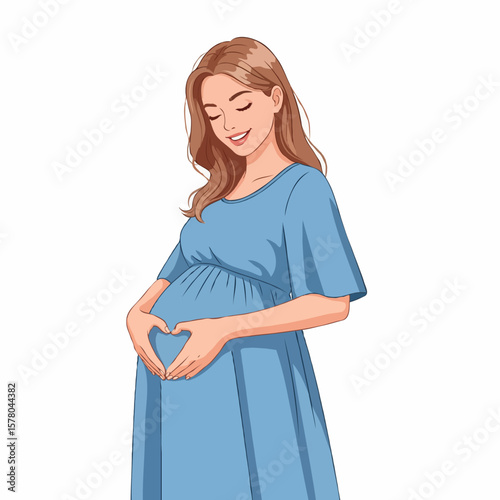 Pregnant Woman Making Heart Shape on Her Belly with Hands, Symbol of Love and Motherhood