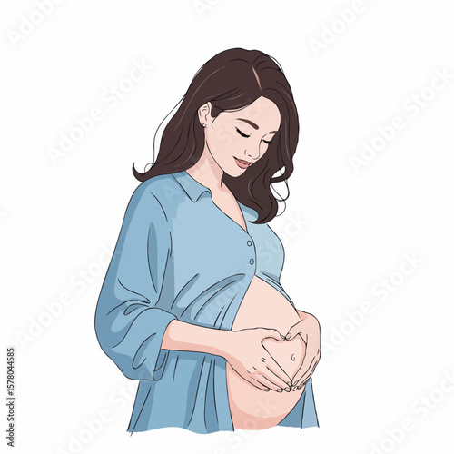Pregnant Woman Making Heart Shape on Her Belly with Hands, Symbol of Love and Motherhood