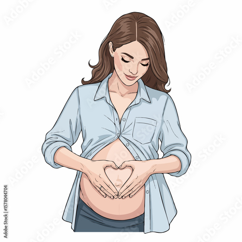 Pregnant Woman Making Heart Shape on Her Belly with Hands, Symbol of Love and Motherhood