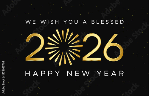 Luxury Gold 3D Happy New Year 2026 Text on Black Background new year eve 2026 logo or typography for festive or event