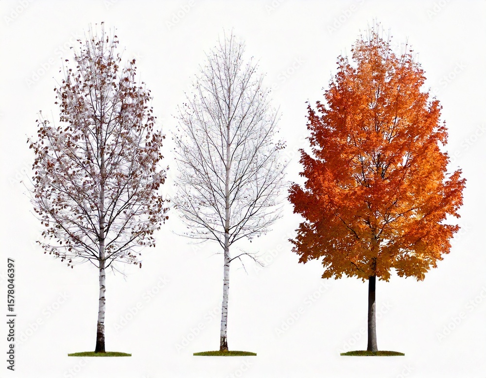 Naklejka premium Set of Prunus persica and Prunus avium blossoming frontal street trees 