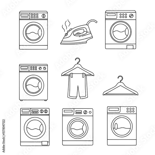 laundry appliances with iron and clothes hangers