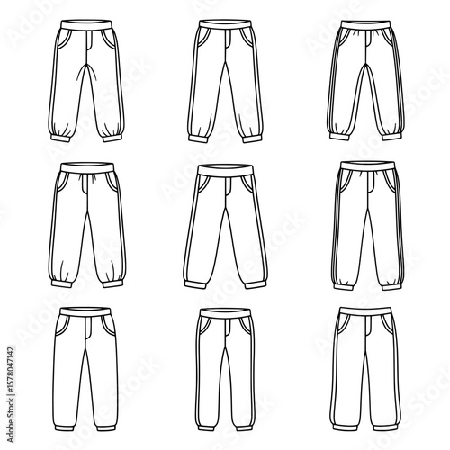 Set of casual sweatpants with elastic waist and cuffs