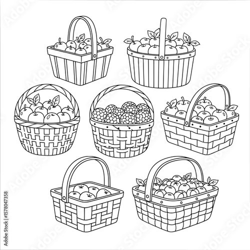 Collection of baskets filled with berries in different styles
