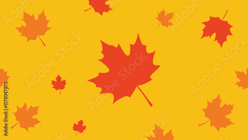 Autumnal illustration featuring falling maple leaves against a vibrant golden yellow background