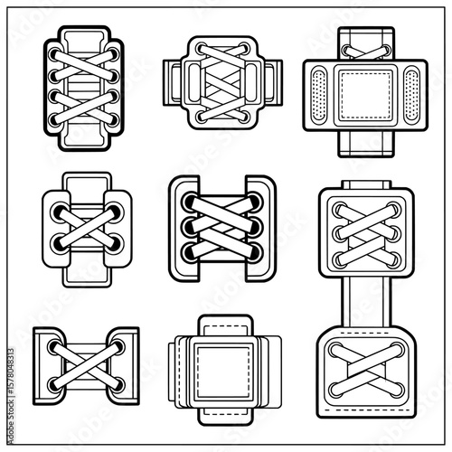 Multiple shoe lace eyelets with laces in various styles