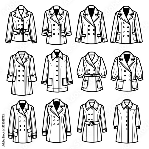 Set of stylish double-breasted jackets in various designs