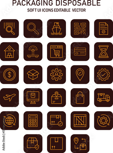 Depiction of packaging disposable through soft user interface icons editable vectors showcasing essential elements for