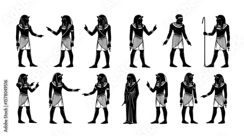Graphic design illustration of ancient Egyptian deities showing cultural and historical heritage through symbolic art