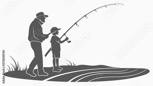 Father and Child Fishing – Summer Bonding Silhouette for Gifts & Decor