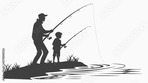 Father and Child Fishing – Summer Bonding Silhouette for Gifts & Decor