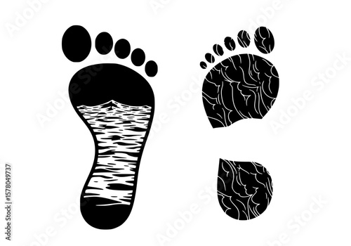 Two contrasting footprints, one with water filling the imprint, the other with a textured surface.