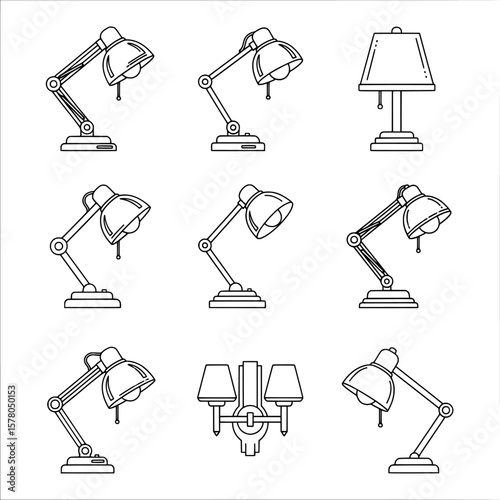 Set of desk lamps and table lamp with adjustable arms and shades