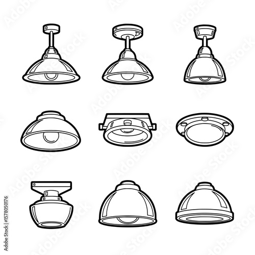 Set of modern ceiling lamp outlines for interior lighting design