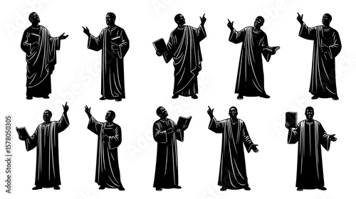 Multiple stylized figures of men in robes, possibly preachers or teachers, isolated on a white background
