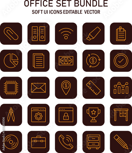 Aesthetic soft user interface office icons bundle portraying modern design elements for digital and print utilization