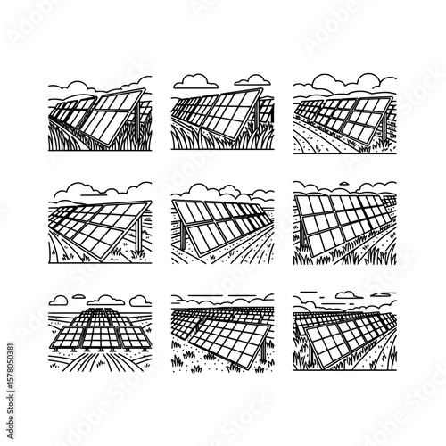 Sequence of solar panel installations in different weather conditions