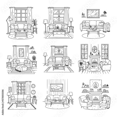 set of living room couches and furniture arrangement