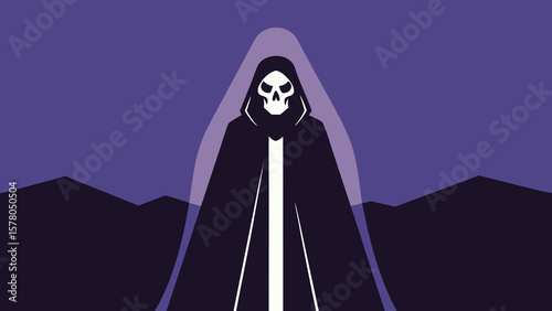 Grim reaper silhouette in purple hues representing death halloween and spooky themes