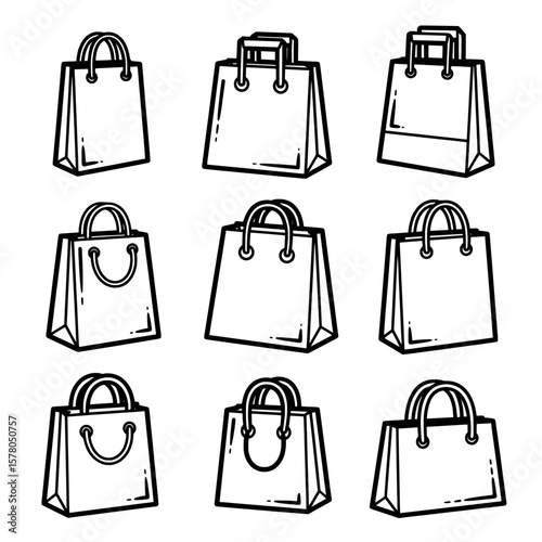 Set of shopping bags with different handle styles and sizes for retail and e-commerce