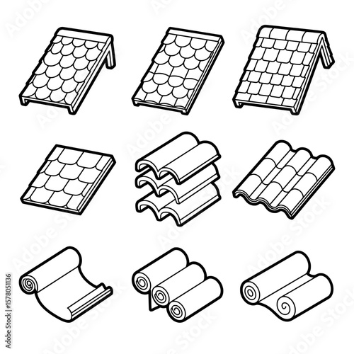 Set of roof tiles with different styles and textures for construction projects