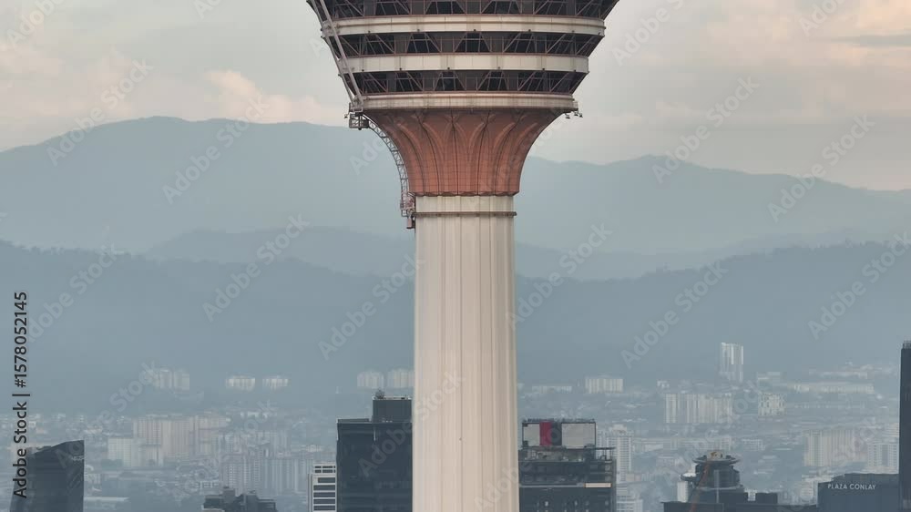 day time kuala lumpur city downtown famous tower exterior aerial panorama 4k malaysia