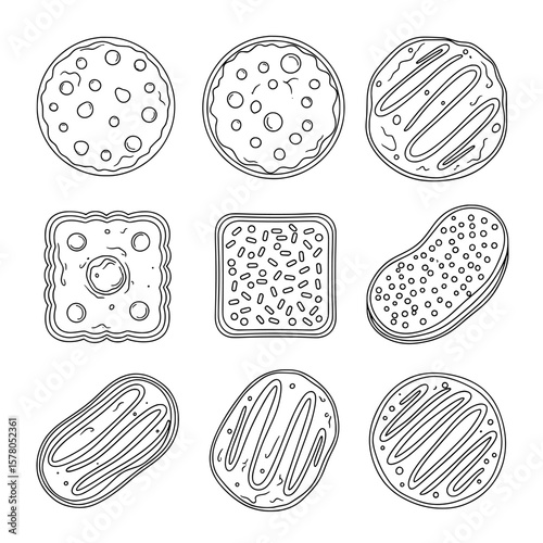 Set of various cookies with different shapes and toppings