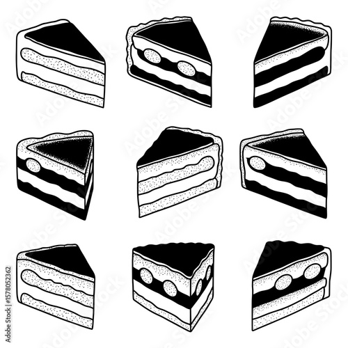 Pattern of cake slices with layered fillings for culinary branding