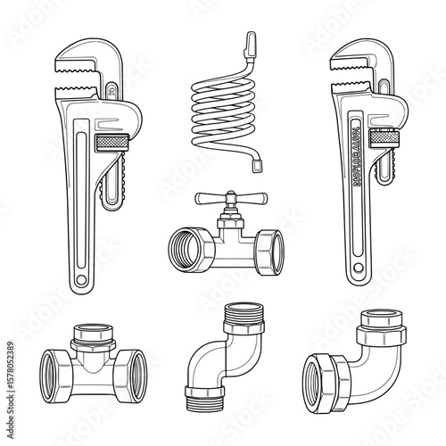 Plumbing and pipe fitting components with metal valve and hose