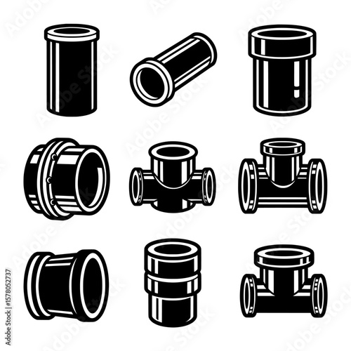 Set of plumbing pipes and fittings for construction projects