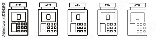 ATM machine icon line art vector collection on white background