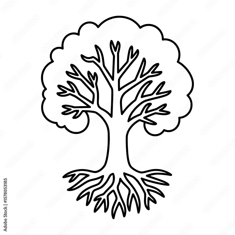 Naklejka premium Line drawing of a tree with exposed roots for natural and environmental projects