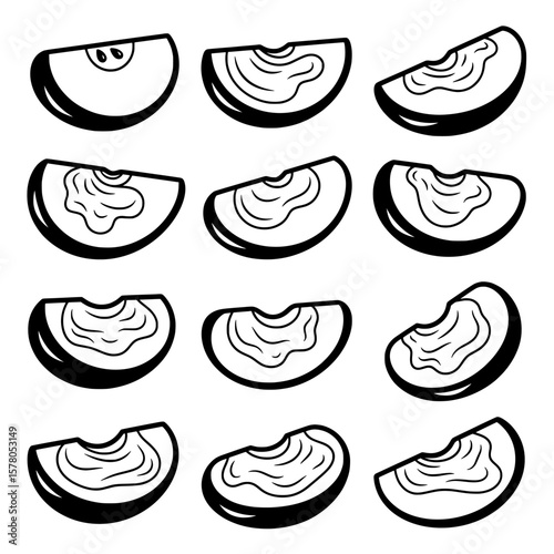 Set of watermelon slices with seeds and rind in different angles