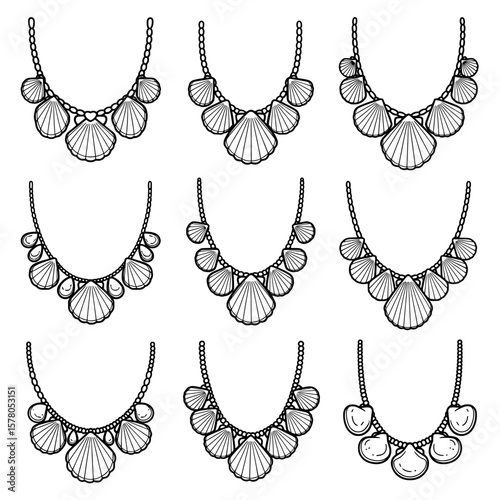 Set of decorative shell necklaces with various styles
