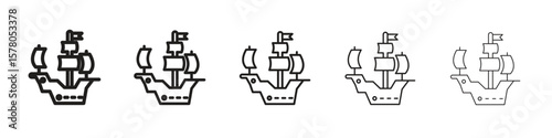 Caravel icon line art vector collection on white background