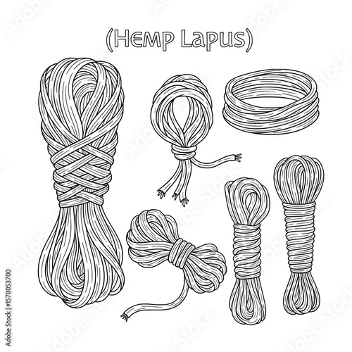 set of hemp lapus and bundles for craft and decoration