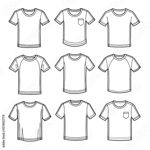 Set of casual T-shirts with pocket and raglan sleeves design