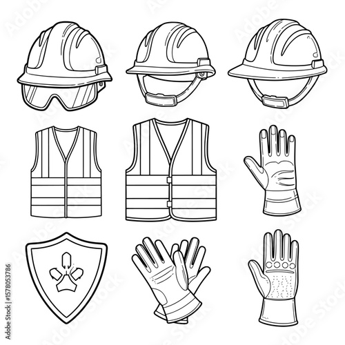 firefighter safety gear and protective equipment symbols collection