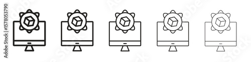 Computer simulation icon line art vector collection on white background