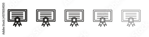 Diploma icon line art vector collection on white background