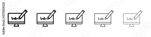 Electronic signature icon line art vector collection on white background