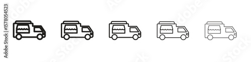 Food truck icon line art vector collection on white background