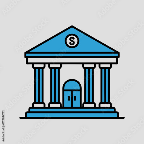Illustration of a classical bank building with columns and a circular symbol.