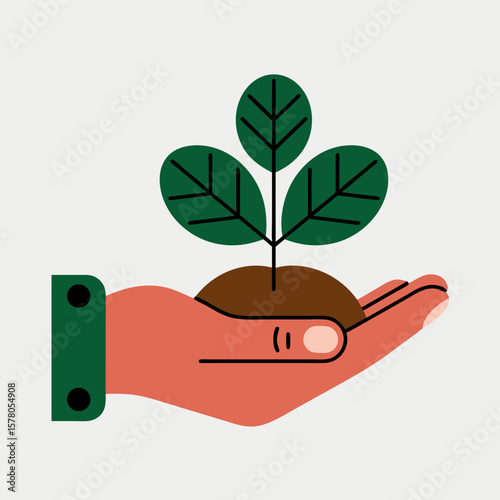 A nurturing hand gently cradles a small, thriving plant.