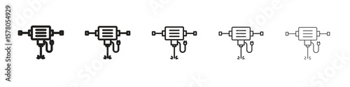 Hydraulic breaker icon line art vector collection on white background