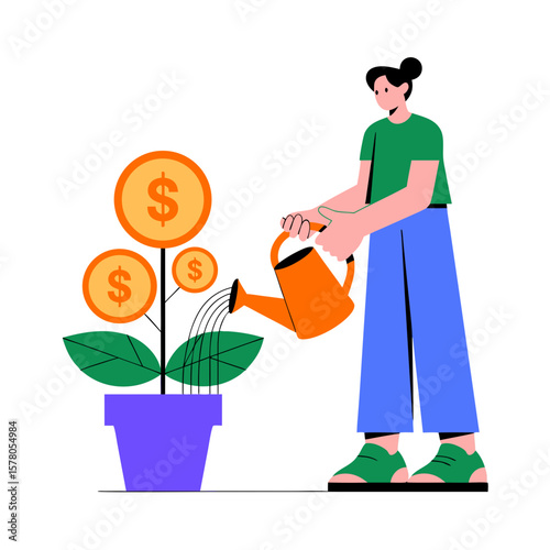 Person nurturing a money plant, symbolizing financial growth and investment.