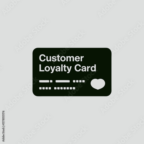 A simple black customer loyalty card icon featuring a heart, signifying rewards and appreciation.