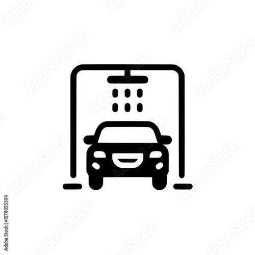 Car Washing Station Icon with Water Sprayer Nozzle Over Car