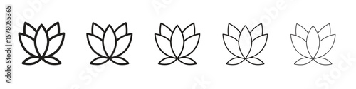 Lotus flower icon line art vector collection on white background